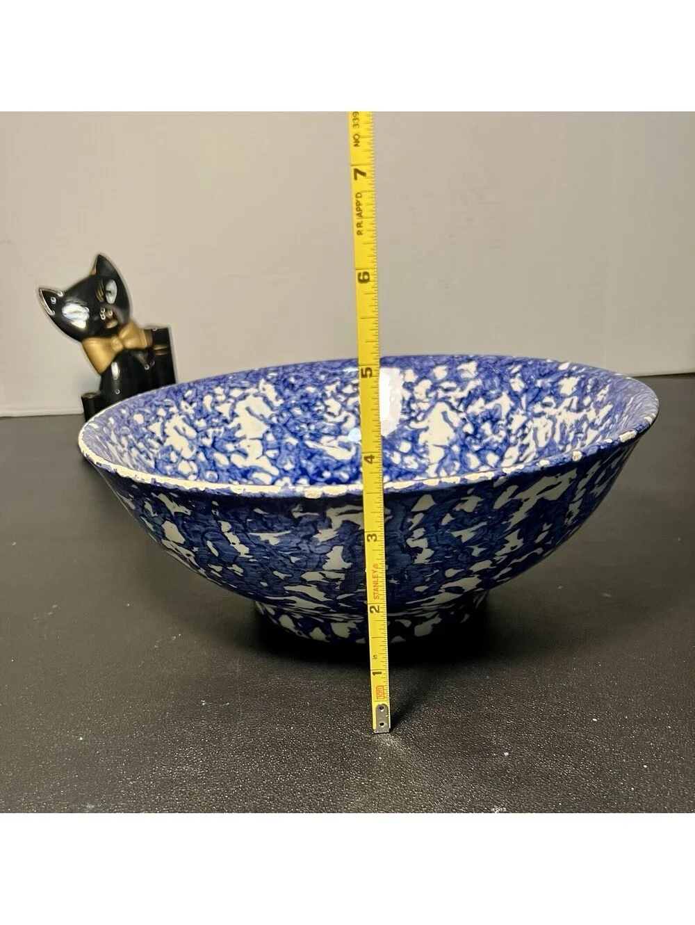 Pier 1 Imports Italy 1990s Bowl Blue White Spongeware Ceramic, 9.5x3.5